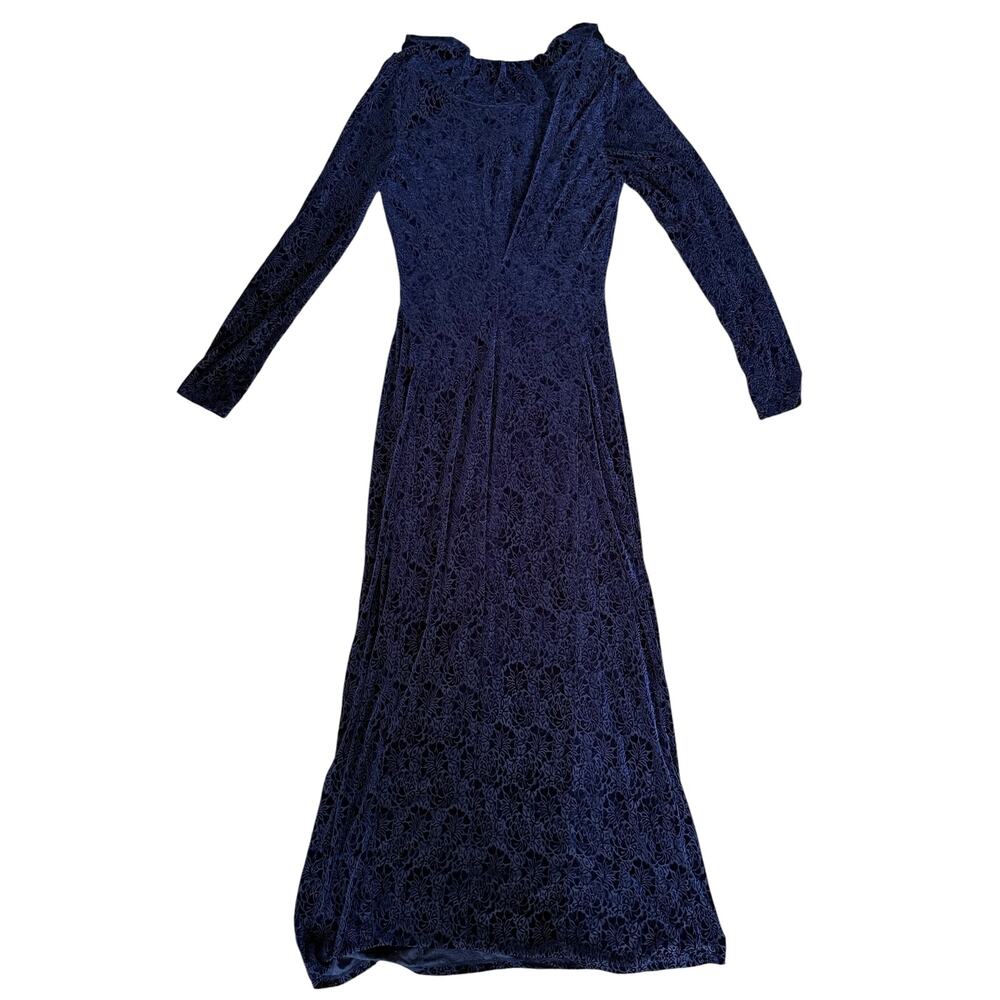 Anthropologie Blue Velvet Ruched Maxi Dress Size Med Ruffle Bodycon Formal - Picture 4 of 15